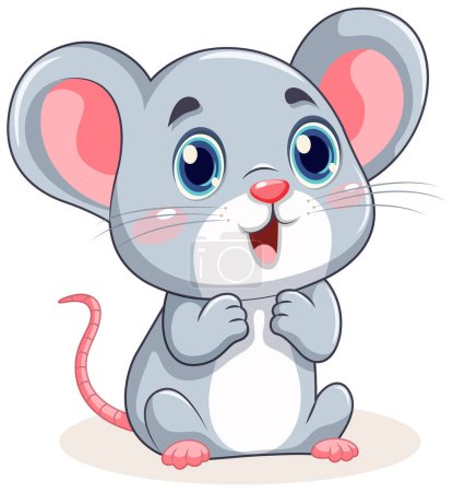 Ilustración de Lindo ratoncito con grandes orejas ilustración personaje de dibujos animados - Imagen libre de derechos