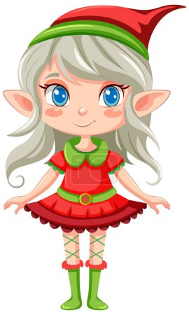 Téléchargez les illustrations : Elfe fille dessin animé personnage de Noël illustration - en licence libre de droit