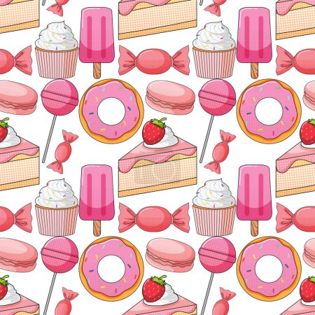 Téléchargez les illustrations : Illustration de motif sans couture Pink Sweet Food - en licence libre de droit