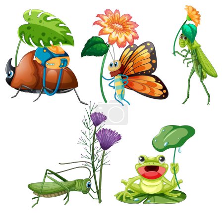 Illustration for Set of insect cartoon character illustration - Royalty Free Image