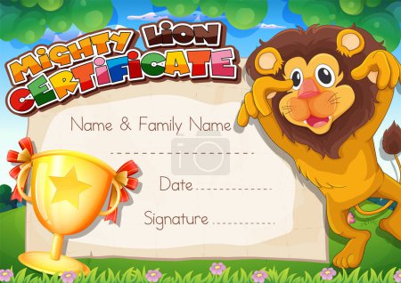 Illustration for Mighty lion certificate template illustration - Royalty Free Image