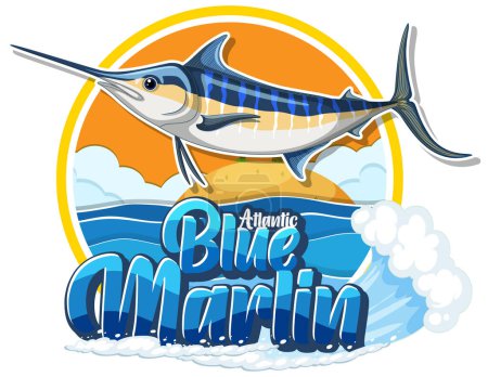 Téléchargez les illustrations : Logo poisson marlin bleu avec illustration cartonnée - en licence libre de droit