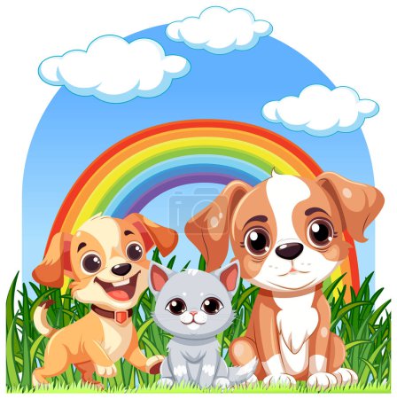 Illustration for Dog and cat at the outdoor garden illustration - Royalty Free Image