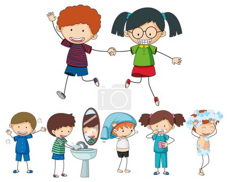 Téléchargez les illustrations : Fun Doodle Kids Faire diverses activités illustration - en licence libre de droit