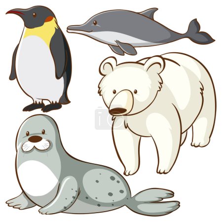 Téléchargez les illustrations : Ensemble d'animaux simples illustration de personnage de dessin animé - en licence libre de droit