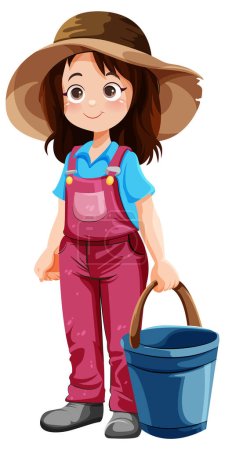 Cute gardener cartoon character with bucket illustration