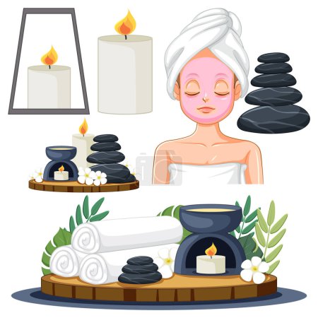 Ilustración de Spa y Sauna Elementos de autocuidado Colección ilustración - Imagen libre de derechos