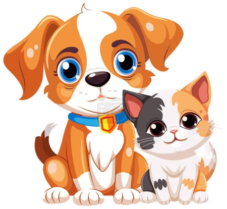 Illustration for Cute dog and cat friend illustration - Royalty Free Image