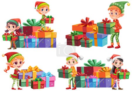 Téléchargez les illustrations : Caractère de Noël avec cadeau illustration cadeau de Noël - en licence libre de droit