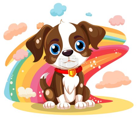 Ilustración de Lindo personaje de dibujos animados para perros con ilustración aislada de arco iris - Imagen libre de derechos