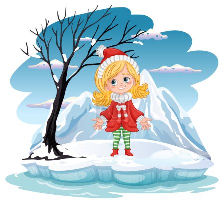 Illustration for Cut girl at cold outdoor winter scene illustration - Royalty Free Image