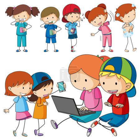 Illustration for Fun Doodle Kids Doing Various Activities illustration - Royalty Free Image