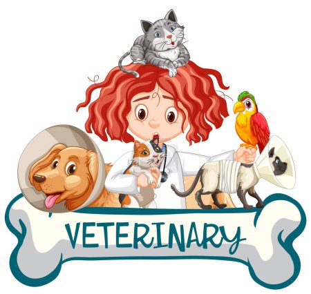 Téléchargez les illustrations : Vétérinaire amical avec illustration vectorielle animalière - en licence libre de droit