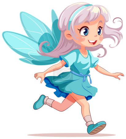 Téléchargez les illustrations : Princesse fée en robe bleue Illustration de personnage de bande dessinée - en licence libre de droit