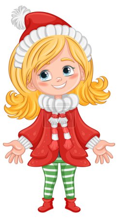 Téléchargez les illustrations : Mignon personnage de dessin animé fille dans l'illustration de tenue d'hiver - en licence libre de droit