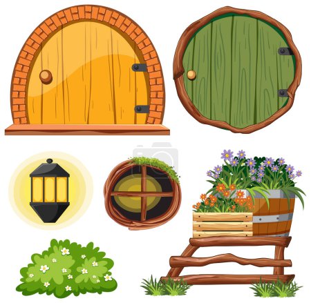 Illustration for Set of fairy tales house elements illustration - Royalty Free Image