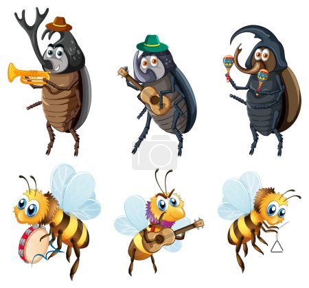 Téléchargez les illustrations : Illustration de personnages de dessins animés sur le scarabée et l'abeille - en licence libre de droit