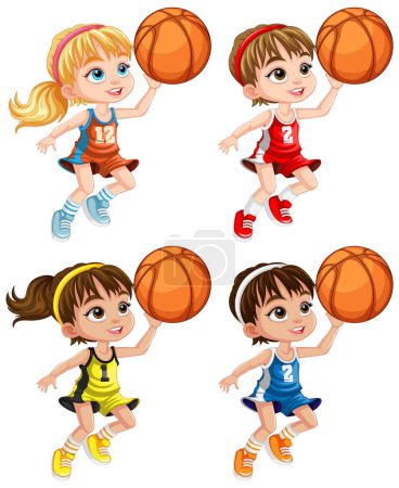 Ilustración de Lindo jugador de baloncesto ilustración personaje de dibujos animados - Imagen libre de derechos