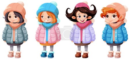 Téléchargez les illustrations : Ensemble de jeune fille mignonne en tissu d'hiver illustration - en licence libre de droit