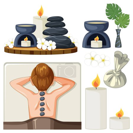 Téléchargez les illustrations : Spa et Sauna Self Care Elements Illustration de la collection - en licence libre de droit