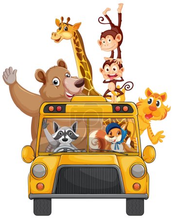 Various Animals on School Bus illustration