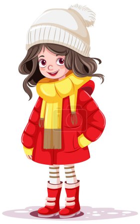 Illustration for Cute girl cartoon character in winter outfit illustration - Royalty Free Image