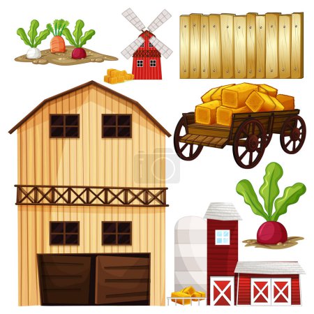 Illustration for Farm Objects and Elements Vector Set illustration - Royalty Free Image