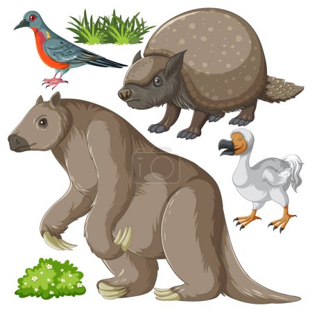 Téléchargez les illustrations : Ensemble de divers animaux éteints illustration - en licence libre de droit