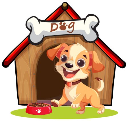 Illustration for Dog in front of dog house illustration - Royalty Free Image