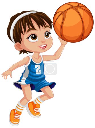 Téléchargez les illustrations : Illustration de personnage de dessin animé joueur de basket mignon - en licence libre de droit