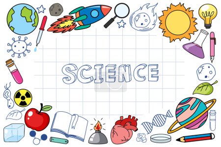 Illustration for Science Banner with Doodle Icons illustration - Royalty Free Image