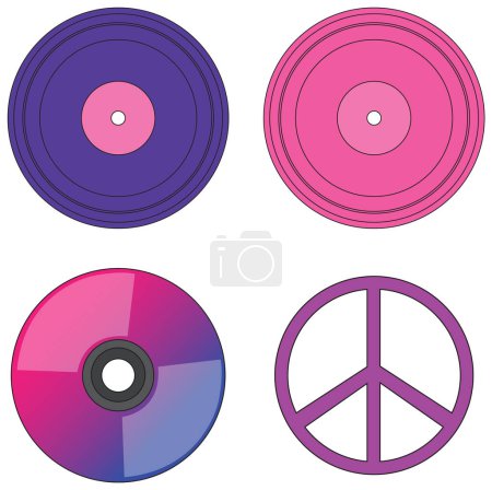 Illustration for Phonograph record or vinyl record set illustration - Royalty Free Image