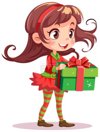 Ilustración de Elfo chica dibujos animados Navidad carácter celebración regalo ilustración - Imagen libre de derechos