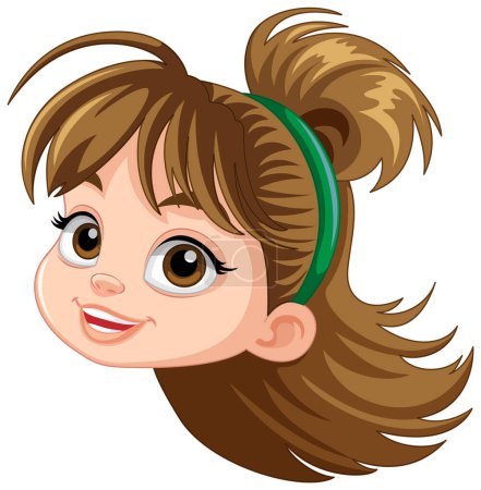 Ilustración de Chica con pelo castaño ilustración de la cara de dibujos animados - Imagen libre de derechos