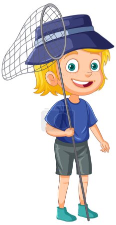 Illustration for Cute girl with net cartoon character illustration - Royalty Free Image