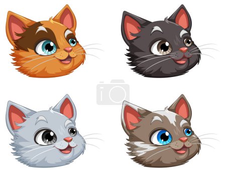 Téléchargez les illustrations : Collection de têtes de chat mignon illustration vectorielle - en licence libre de droit