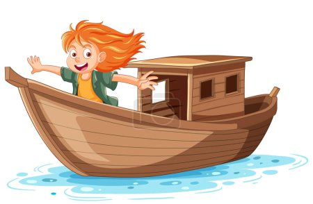 Illustration for Adventure Girl on Wooden Boat illustration - Royalty Free Image