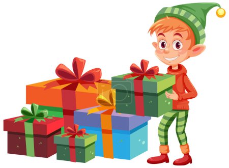 Illustration for Christmas character with giveaway Christmas gift illustration - Royalty Free Image