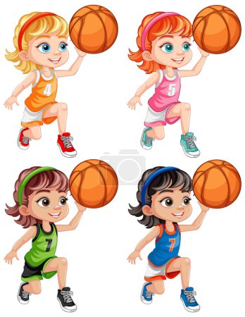 Ilustración de Lindas chicas jugando baloncesto colección ilustración - Imagen libre de derechos