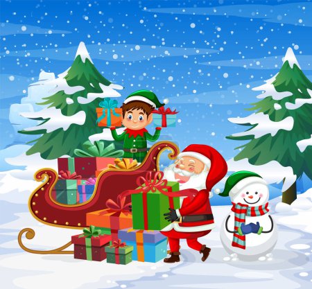 Ilustración de Santa y elfo entrega regalo ilustración - Imagen libre de derechos