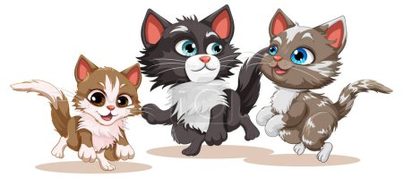 Ilustración de Tres lindos gatos en ilustración de estilo de dibujos animados - Imagen libre de derechos