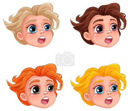 Illustration for Set of girl cartoon head different hair colour illustration - Royalty Free Image