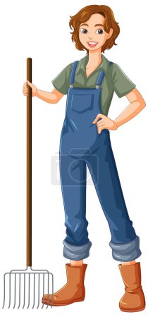 Gardener Woman Holding Rake Tool illustration