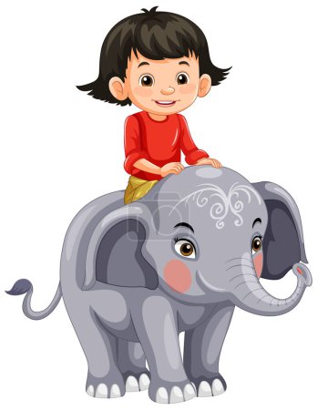 Illustration for Little Girl Riding Elephant in Cartoon Style illustration - Royalty Free Image