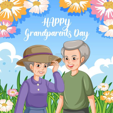 Téléchargez les illustrations : Bonne journée des grands-parents avec illustration de fond de fleur - en licence libre de droit