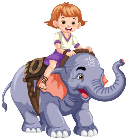 Illustration for Happy Kid Riding Elephant in Cartoon Style illustration - Royalty Free Image