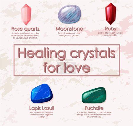 Illustration for Healing crystals for love collection illustration - Royalty Free Image