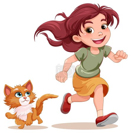Téléchargez les illustrations : Happy girl courir illustration de dessin animé - en licence libre de droit