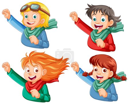 Illustration for Adventure Kids Heads Collection illustration - Royalty Free Image