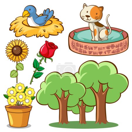 Illustration for Set of animals and outdoor objects illustration - Royalty Free Image